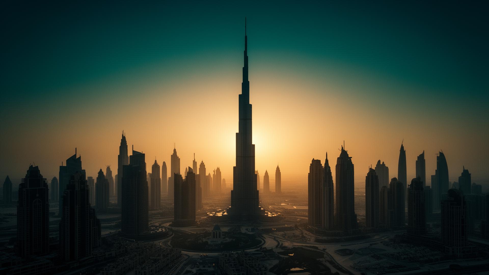 Dubai skyline at golden hour